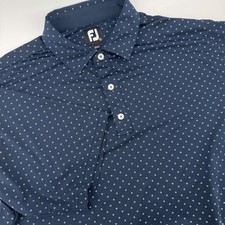 FootJoy Mens XL Navy Blue Diamond Print Performance Golf Polo Shirt Short Sleeve