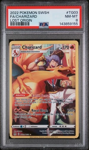 2022 POKEMON SWORD & SHIELD LOST ORIGIN #TG03 FULL ART/CHARIZARD PSA 8