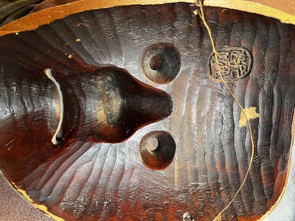 Hermosa japonesa vintage madera de ciprés NOH MÁSCARA marca Ko-omote fabricantes en la parte trasera Foto 3 de 4