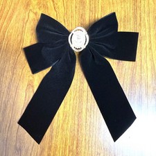 Black Velvet Floral Rose Bow 7.4   Tail Clip  Costume Jewelry Pearl Ring Set