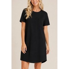 Quince Organic Cotton T Shirt Dress Black Crew Neck Pocket Mini M