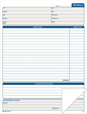 Adams Bid Memos Business Proposal Forms Estimate Sheets Book D8120 25 Sets