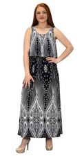 Sleeveless Bohemian Print Scoop Neck Overlay Cocktail Maxi Dress Black Large