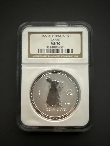 1999 Australia $1 Rabbit MS70 NGC Lunar Series I 1 oz Silver Coin