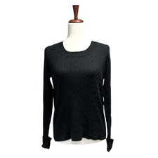 Talbots Sweater Size Large Women's Black Pima Cotton Cable Knit Pullover 6 