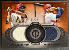2019 Topps Tribute Yadier Molina, Matt Carpenter #DR-CM Cardinals Dual Patch /25