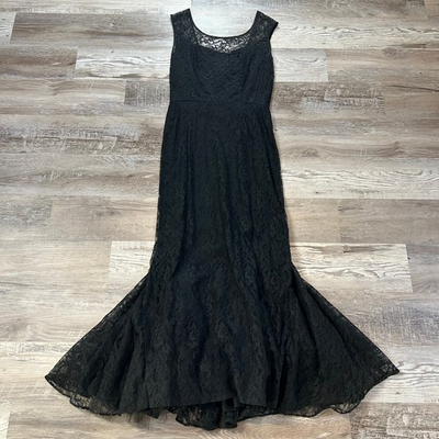 #ad #ad Vintage Black Lace Mermaid Gown with Tulle Underskirt 1950s Formal Dress $44.40