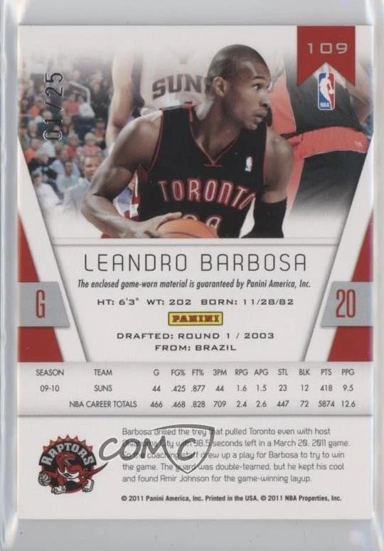 2010-11 Totally Certified Totally Gold Materials Prime /25 Leandro Barbosa #109 - Image 2 of 2