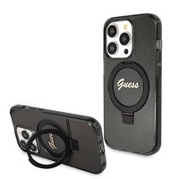 Guess HüLle FüR Iphone 15 Pro Schwarz Hardcase Ring Stand Glitter Magsafe