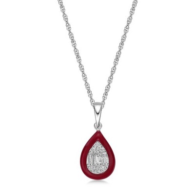 925 Sterling Silber roter Keramik Anhänger mit 0,16 Karat Diamant feiner Schmuck