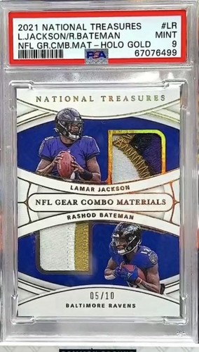 2021 National Treasures Lamar Jackson Bateman Gold Game Used Patch  /10 PSA 9