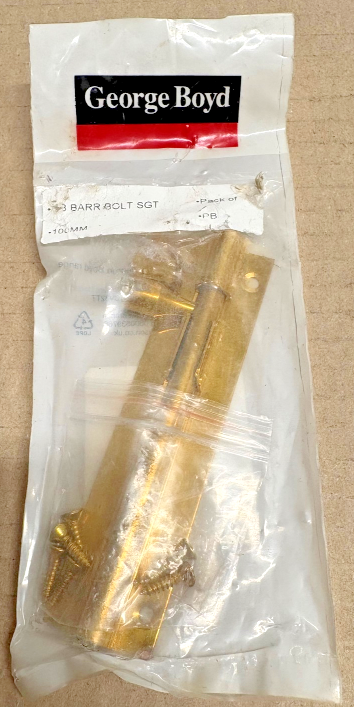 GEORGE BOYD BARREL BOLT STRAIGHT 100MM POLISHED BRASS - OLD STOCK