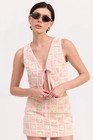 Tie-Front Crochet Vest in Light Pink and Cream