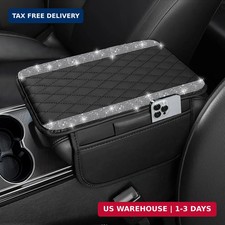 Bling Car Center Console Cover, Leather Car Arm Rest Cover Cushion with 2 Storag