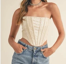 NEW Mable Sequined Bridal Bachelorette Wedding Fairy Lace Up Club Corset L