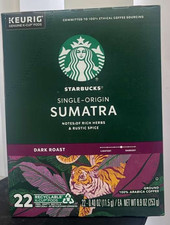 Sumatra for Keurig Brewers Starbucks 22 K-Cup Coffee Pods, Dark Roast, ex 08/26