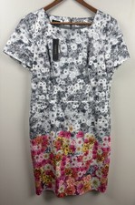 Talbots NWT Gray Floral Short Sleeved Dress Size 16 Cotton Blend MSRP $189
