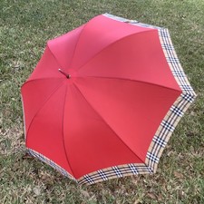 VTG Burberrys of London Perfume Gift Umbrella Red Plaid Designed In France 48