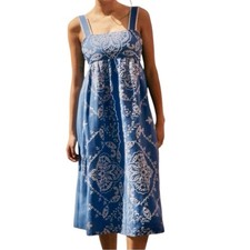 Sezane NWT Women’s Size 6 Blue Ecru Embroidered Sylvette Tie Back Midi Dress