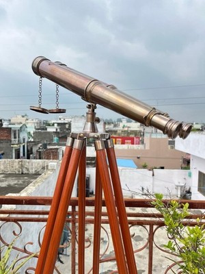 Antique Brass Binocular with Tripod Stand   Vintage Maritime Explorer Decor