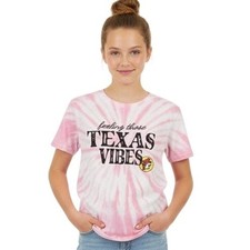 Buc-ees Tee Size YM Pink White Tie-Dye Texas Vibes Graphic Short Sleeve T-Shirt