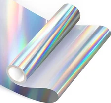 Holographic Vinyl Permanent Vinyl for Cricut, 12" X 6 FT Silver Iridescent Adhes