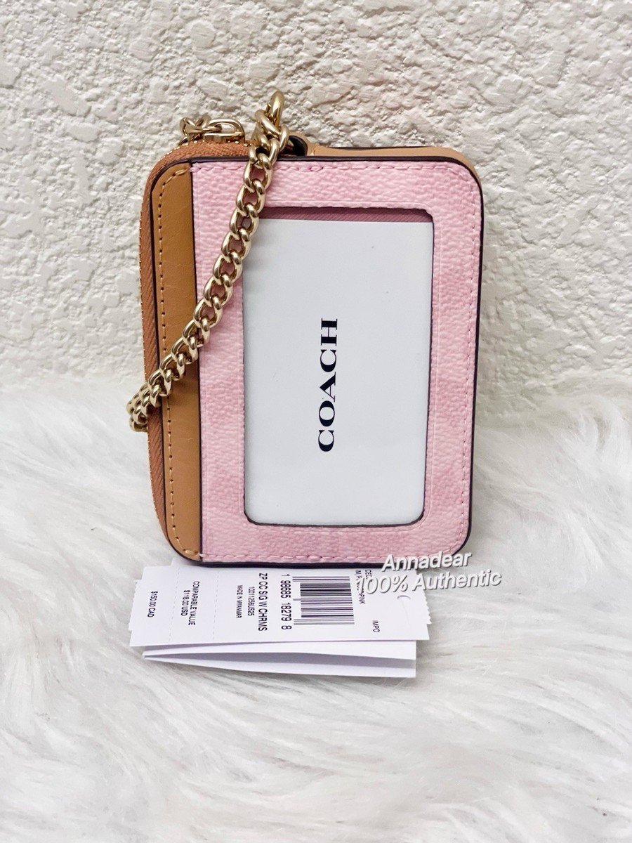 NWT Coach Zip Card Case With Chain & Charms in Powder Pink CEC50