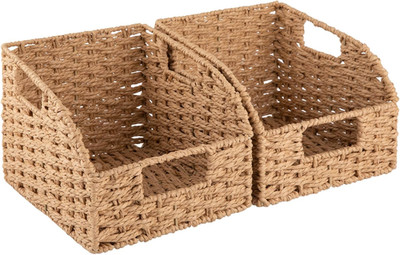 Pantry Baskets for Organizing, Paper Rope Baskets with Built-In Handles, Wicker 