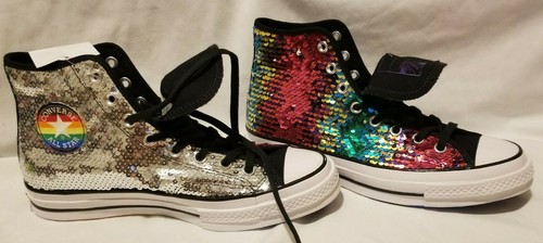9.5 Sequined Hi Tops gay rainbow 