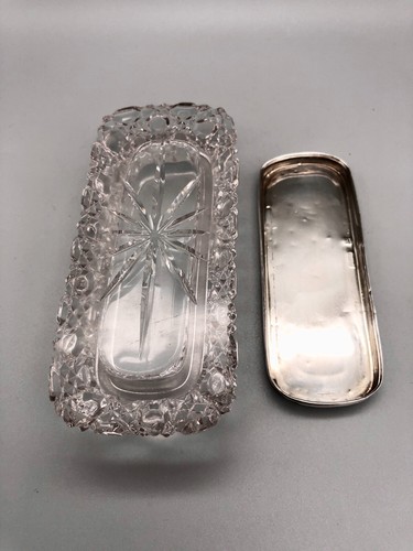 CUT GLASS DRESSING TABLE POT w/ STERLING SILVER LID, BOOTS DRUG CO, B'HAM, 1915 - Picture 5 of 7