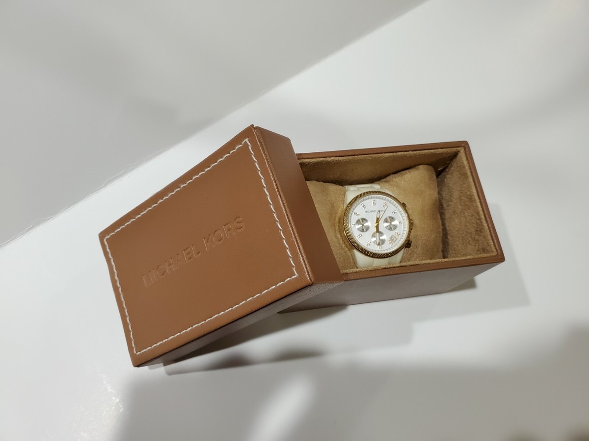 Michael Kors MK5189 White Ceramic Dial Yellow Gold Bezel Watch MK 5189 Designer Watch Crystal Rhinestones Day/date Ladies  main image 3