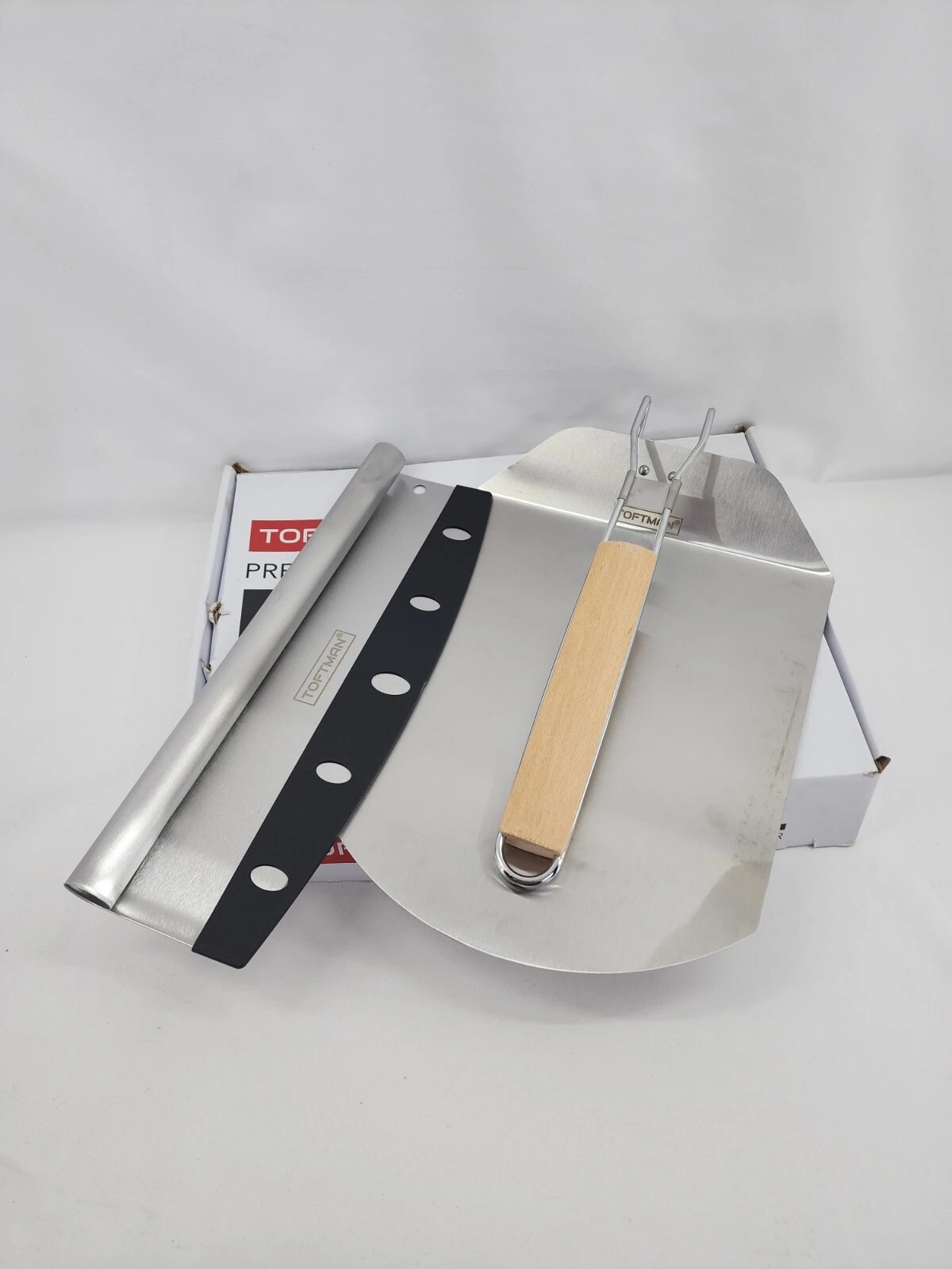 Toftman 10" Stainless Steel Pizza Peel Brick Oven Spatula & Rocker Cutter Set