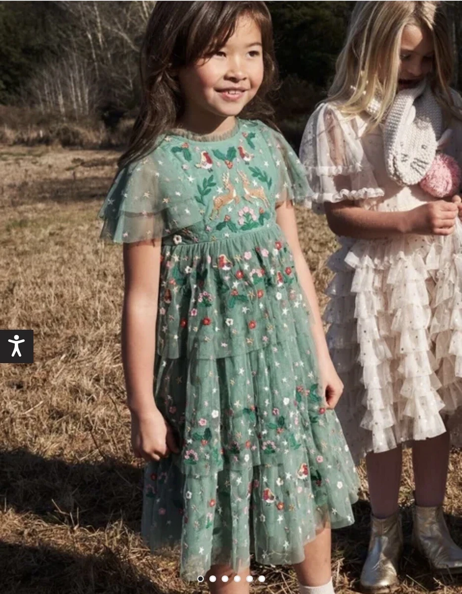 NWT Mini Boden Green Frill Sleeve Tulle Embroidered Party Dress | eBay