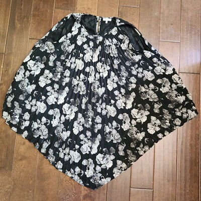 Max Studio Women's Black Floral Pleated Dress Size Large