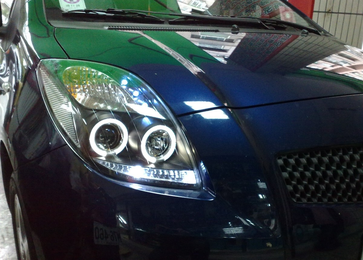 LED Angel-Eye Projector Headlights BLACK for TOYOTA Yaris Vitz