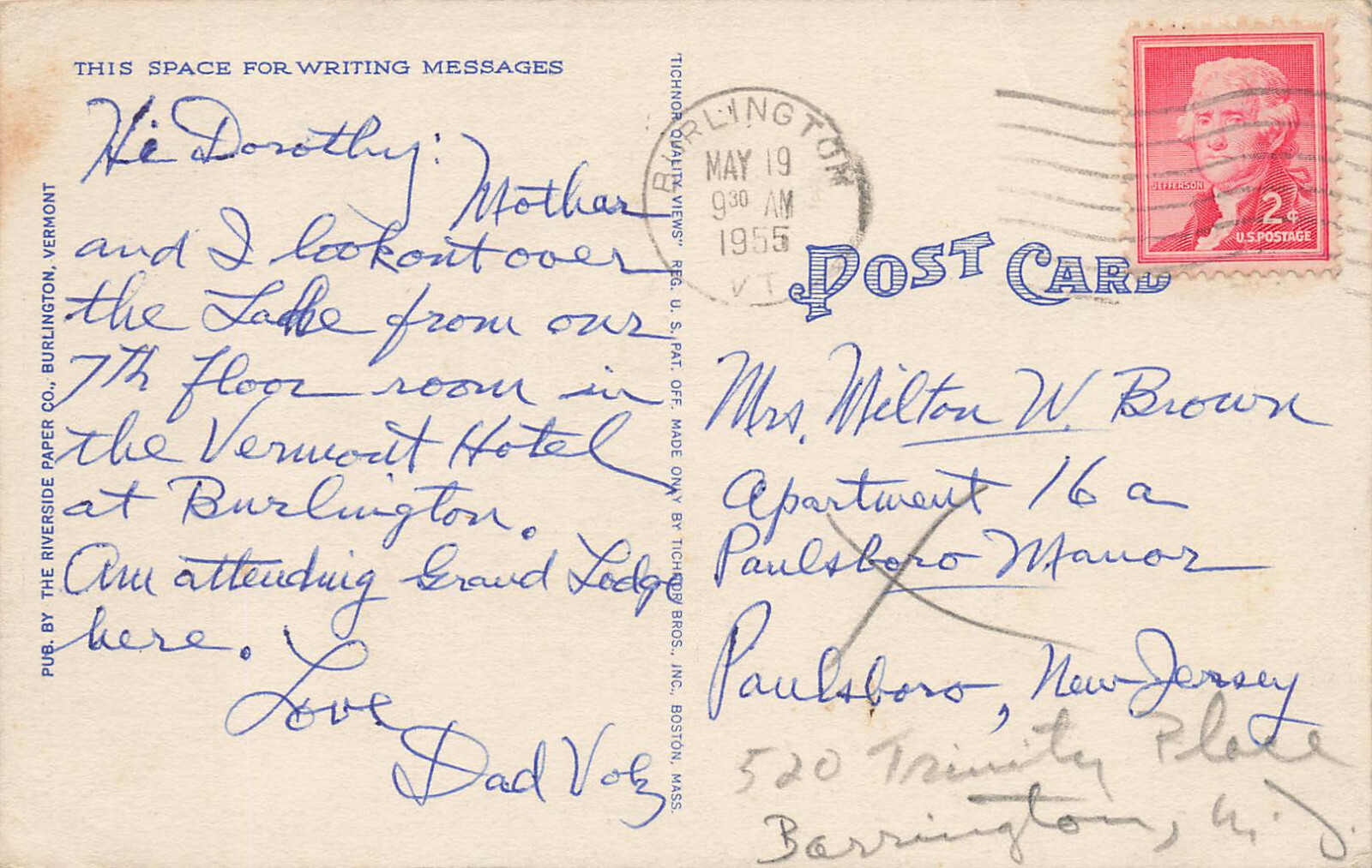 Postcard Streamline Auto and Passenger Ferries Lake Champlain Port Kent