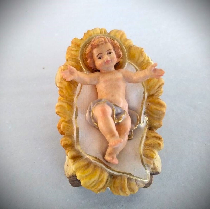 Krippenfigur Jesus Kind , Christkind mit Wiege für Figuren 15 bis 18 cm passend