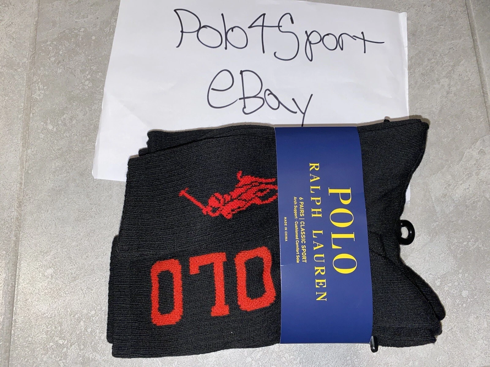 6 PAIRS Polo Ralph Lauren Men Classic Crew Socks Black Size NEW