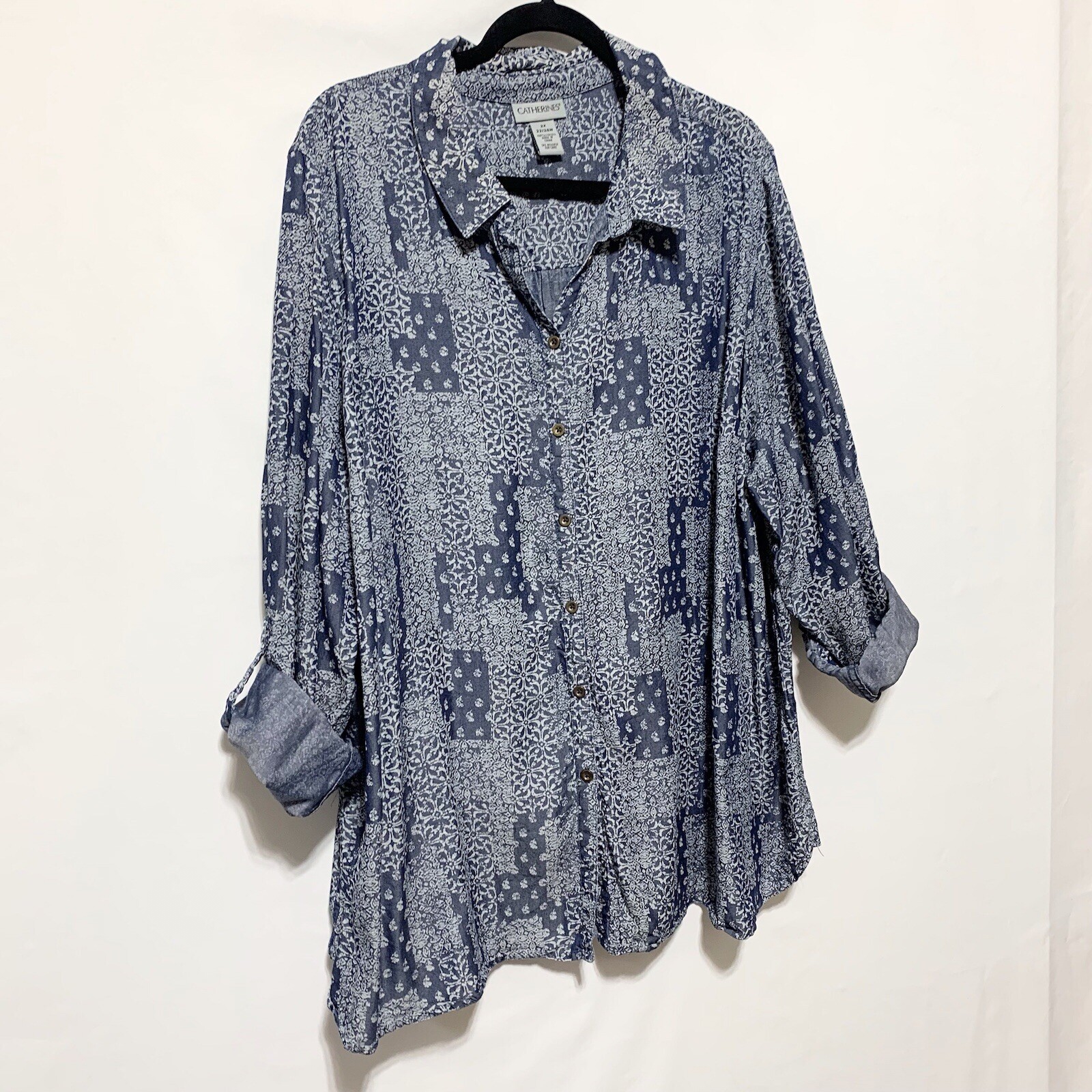 Catherines 2X Blue Patchwork Print Button Front L… - image 3