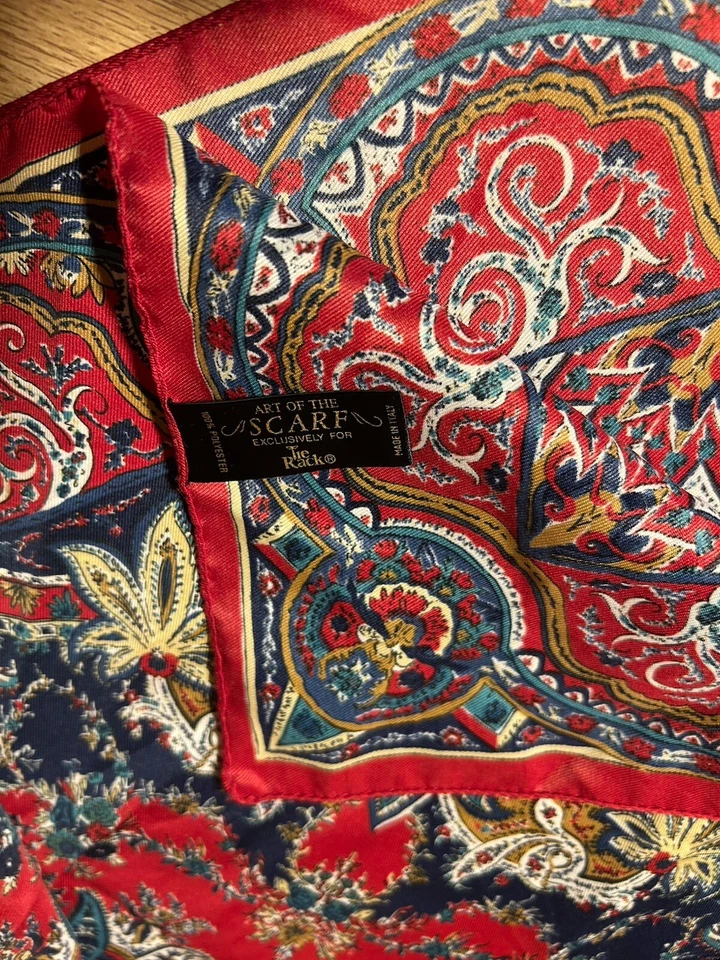 "Corbata vintage El arte de la bufanda hecha en Italia rojo azul dorado paisley 31x30""" Foto 3 de 4