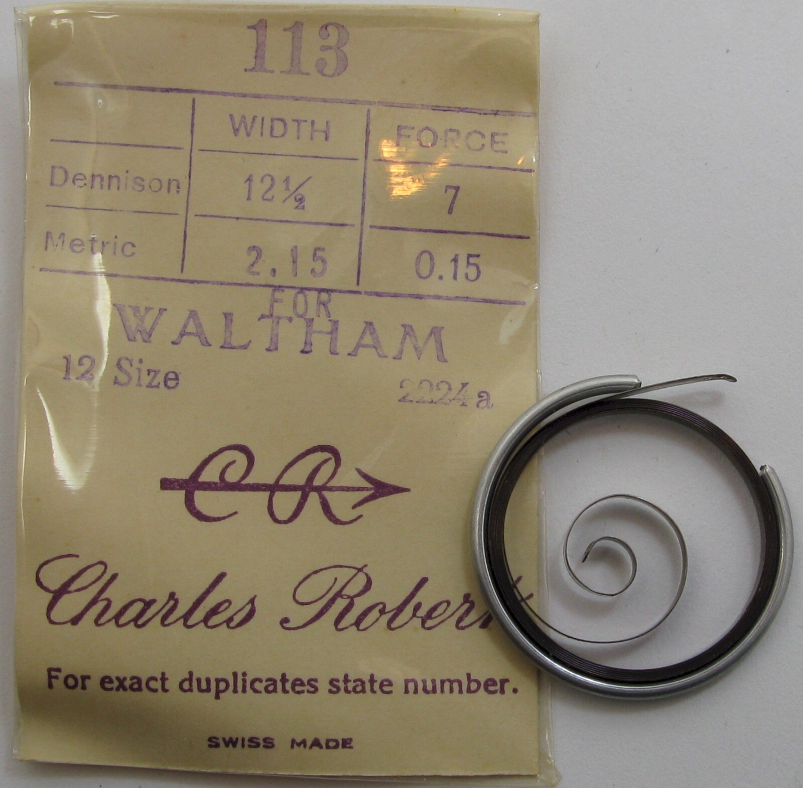 Waltham 1894 12s 2224A 19j Pocket Watch Blue Alloy Mainspring Hole End