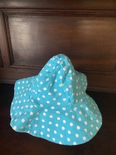 Baby Reversible Sun Hat Cotton Aqua Floral Polka Dot EUC 
