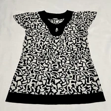 CDW Creative Design Works Top Large Keyhole Neckline SS Multicolor Print