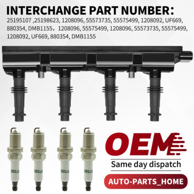 #ad Ignition Coil amp; 4pcs Spark Plug for 2011 2015 Chevrolet Cruze Volt 1.4L 55579072 $27.99
