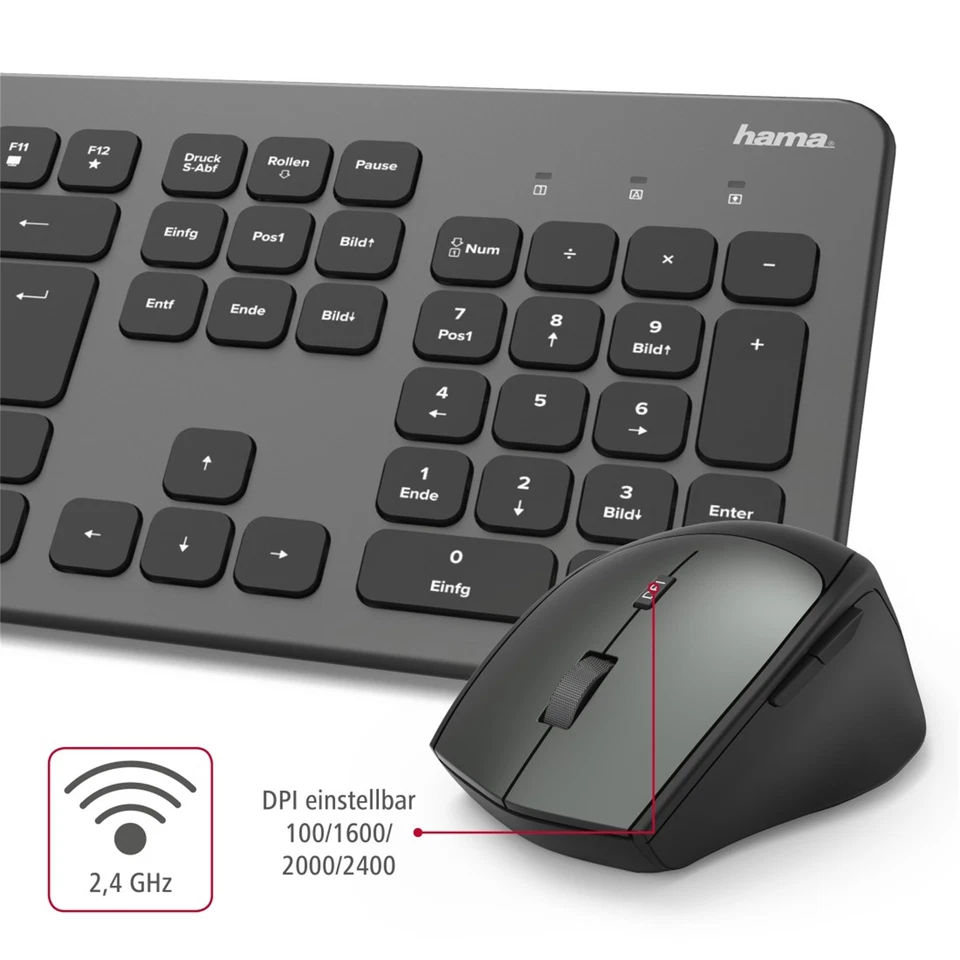 Hama Funk-Tastatur-Maus-Set KMW-700 PC USB QWERTZ kabellos 10m leise slim Schwa. - Bild 3 von 4