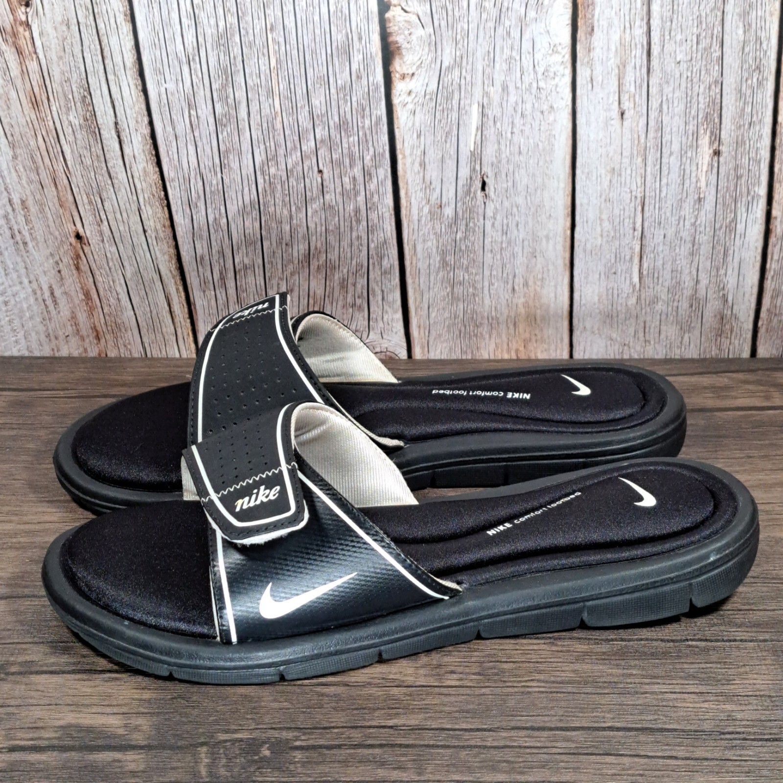 Nike Comfort Footbed Black White Slides Women's Size … Gem