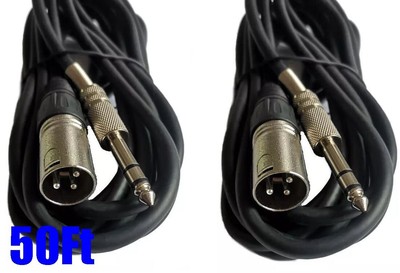 2 x 50FT XLR 3Pin Male to 1/4'' Stereo Plug Mic Microphone Audio Cord Cable 50'Ft