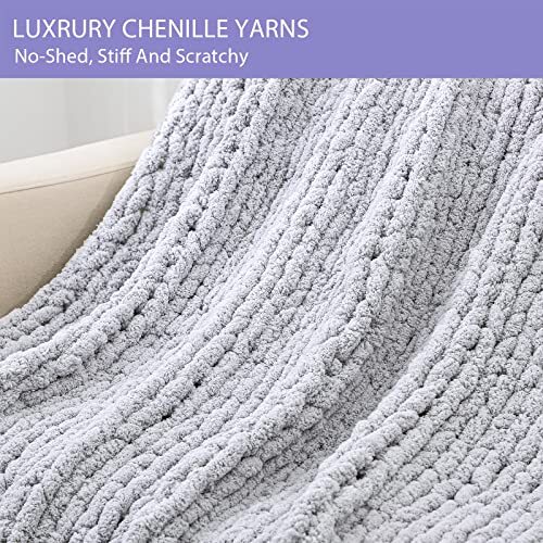 Chunky Knit 51"x63" (Large Size Throw） Light Grey W/ a Little Bit