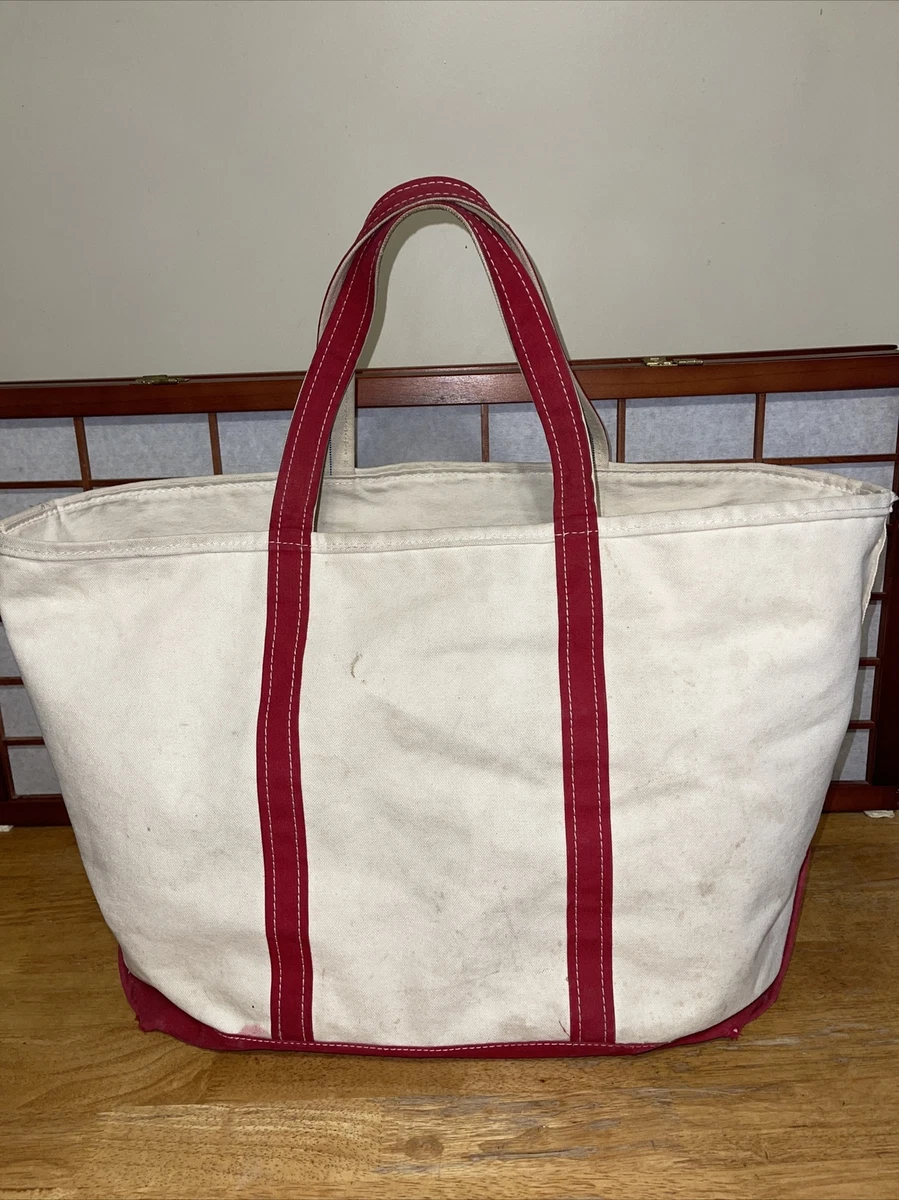 Vintage Red trim L.L.Bean Boat and Tote Canvas Bag Freeport Maine 14”x 18”  x 9”