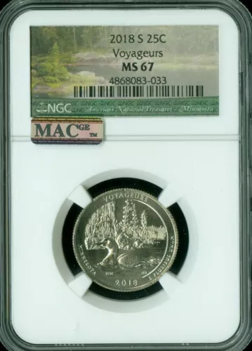 2018 S VOYAGEURS QUARTER NGC MS67 2nd FINEST GRADED MAC SPOTLESS *